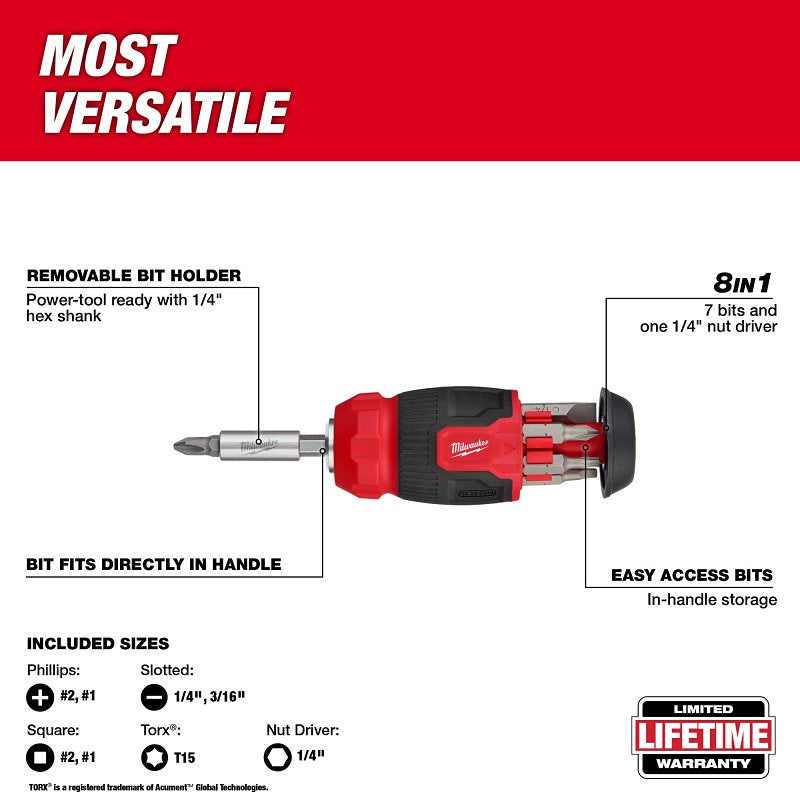 milwaukee-48-22-2910-8-in-1-compact-multi-bit-screwdriver-1-4-in-drive-hex-drive-4-69-in-oal-plastic-handle
