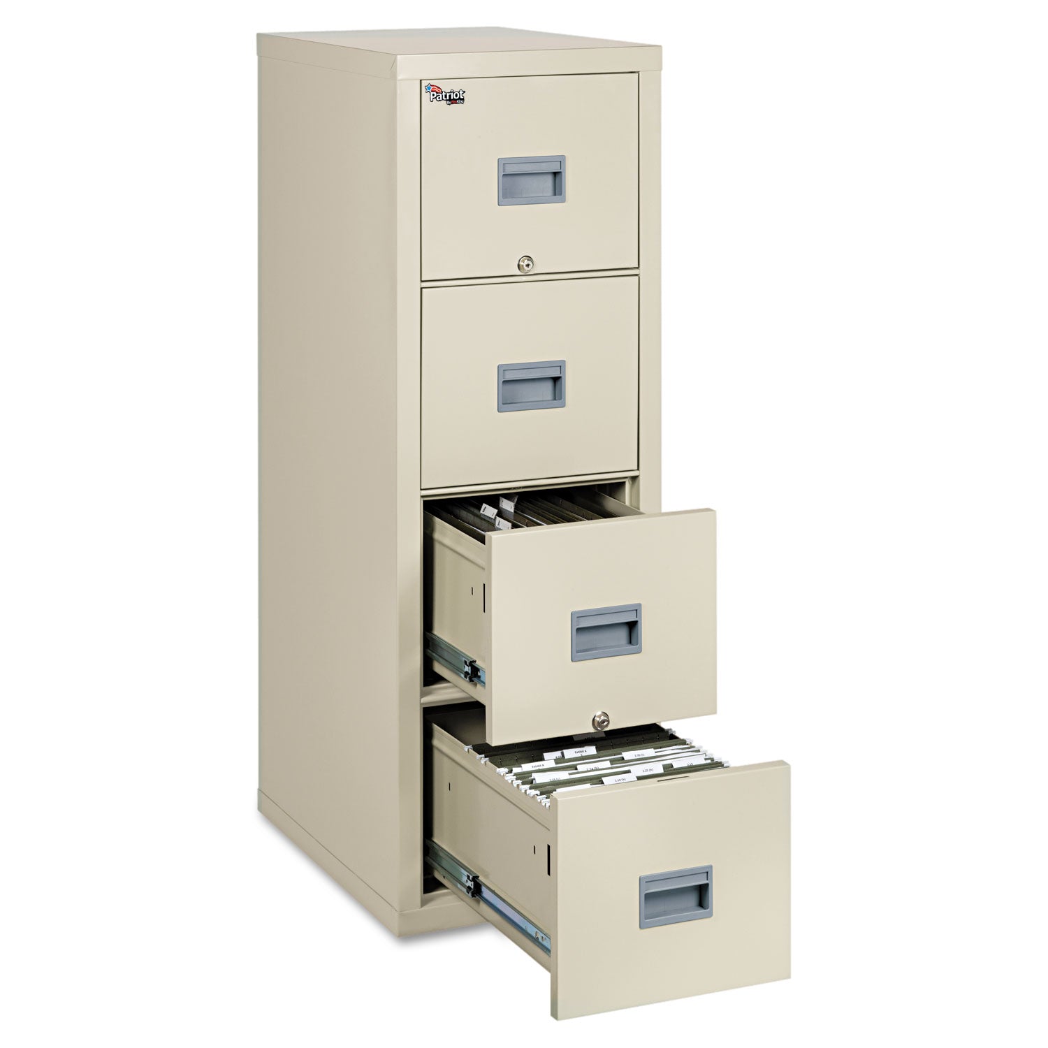 Patriot by FireKing Insulated Fire File, 1-Hour Fire Protection, 4 Legal/Letter File Drawers, Parchment, 17.75 x 25 x 52.75 - 