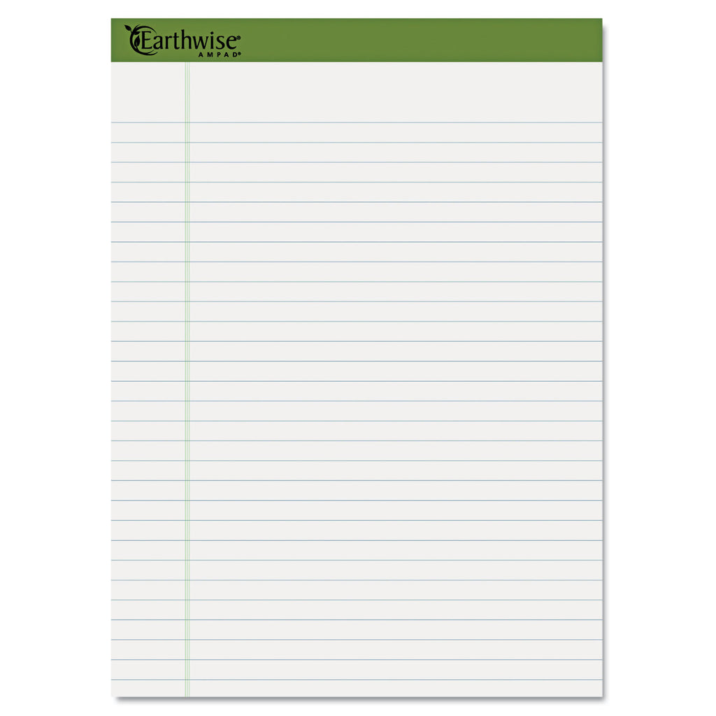 Earthwise by Ampad Recycled Writing Pad, Wide/Legal Rule, Politex Sand Headband, 40 White 8.5 x 11.75 Sheets, 4/Pack - 