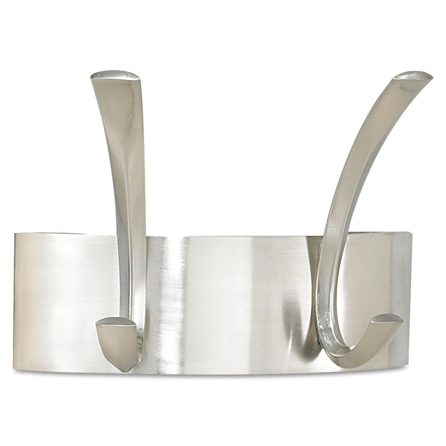 Metal Coat Rack, Wall Rack, Two Hooks, Steel, 7w x 4.5d x 5.25h, Brushed Nickel - 