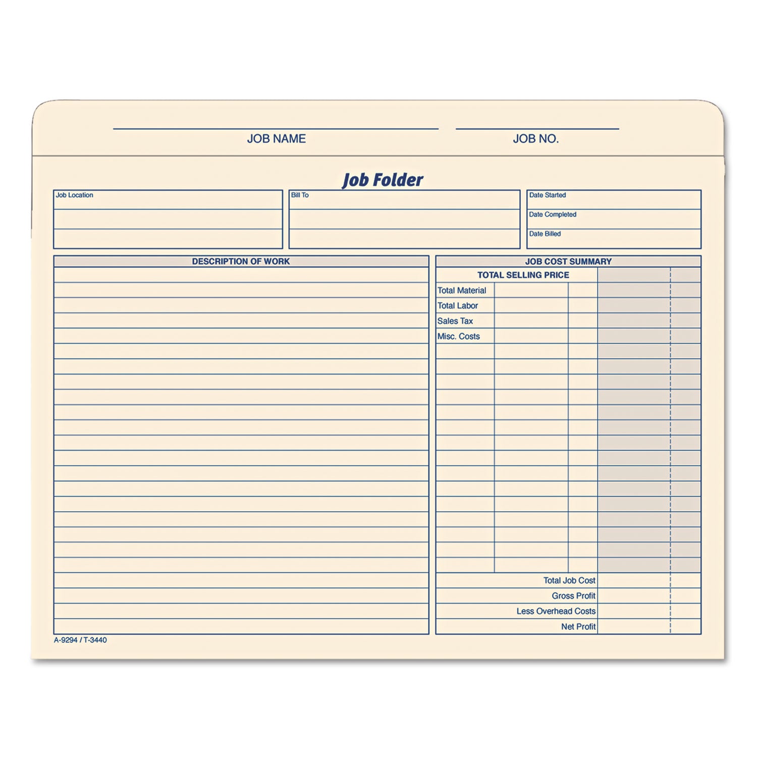 Job Folder, Straight Tabs, Letter Size, Manila, 20/Pack - 