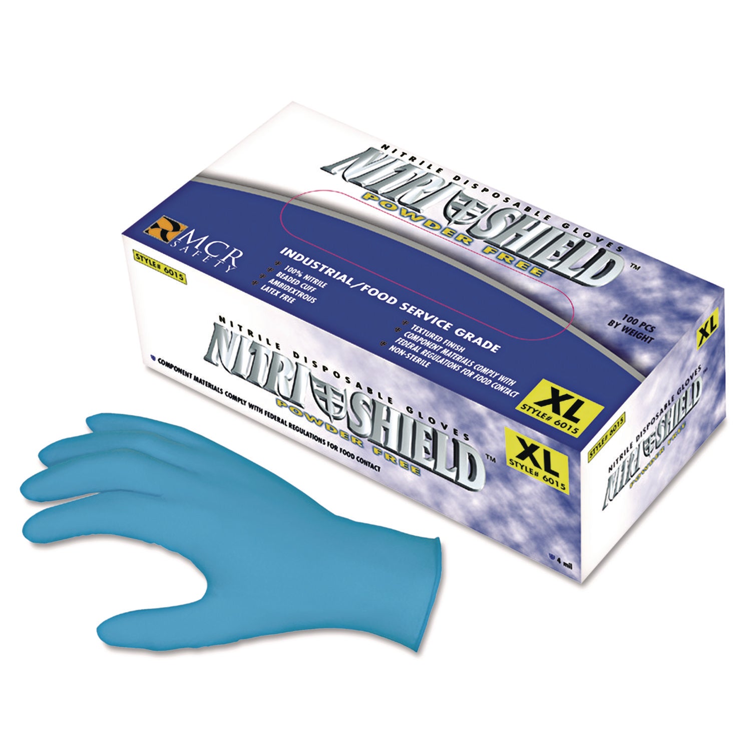 Disposable Nitrile Gloves, Large, 4 mil, Powder-Free, 100/Box