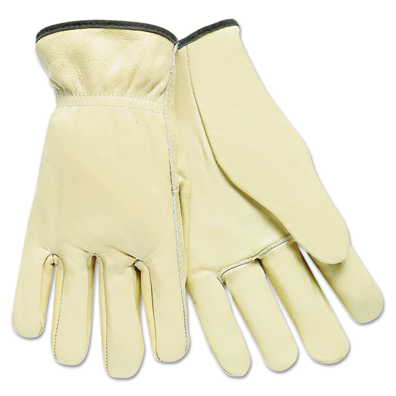 Full Leather Cow Grain Driver Gloves, Tan, Large, 12 Pairs - 