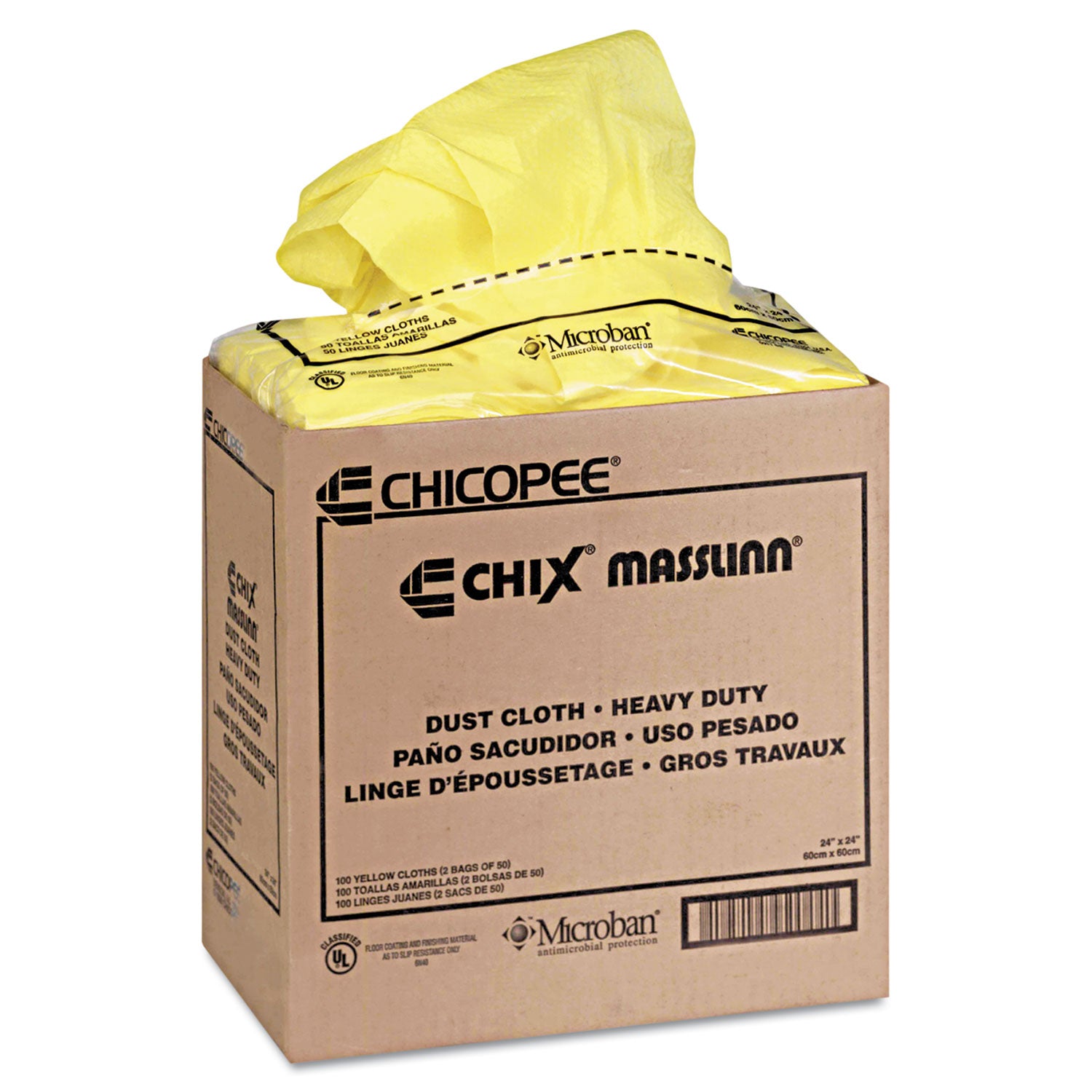 Masslinn Dust Cloths, 1-Ply, 24 x 24, Unscented, Yellow, 30/Bag, 5 Bags/Carton - 