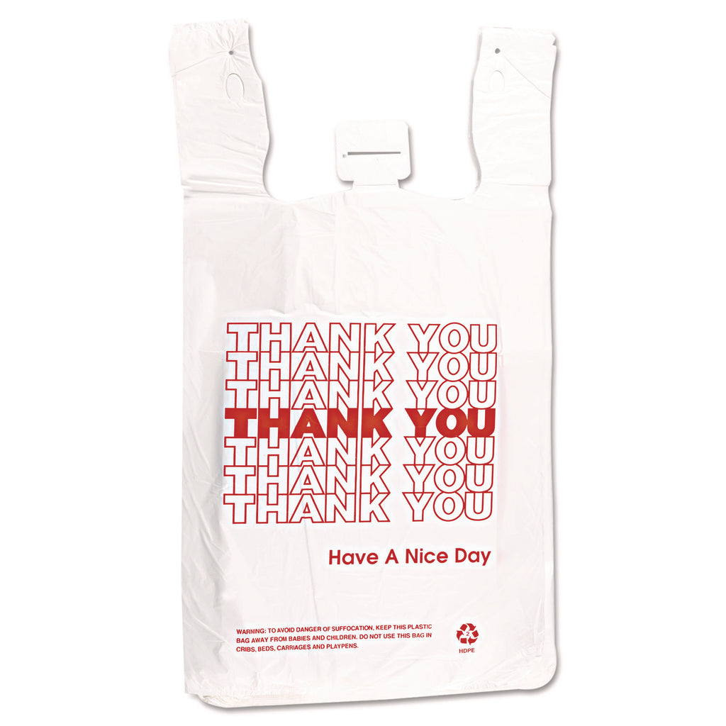 HDPE T-Shirt Bags, 14 microns, 12" x 23", White, 500/Carton