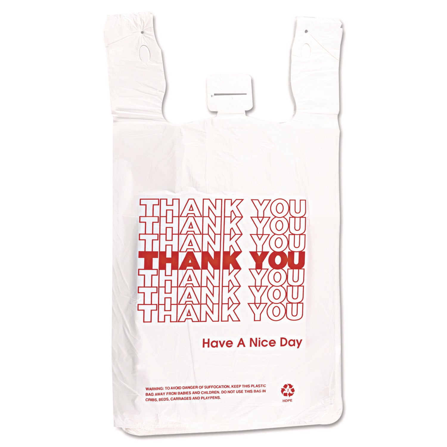 HDPE T-Shirt Bags, 14 microns, 12" x 23", White, 500/Carton