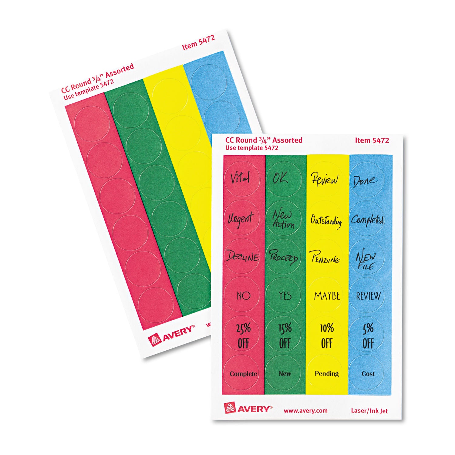 Printable Self-Adhesive Removable Color-Coding Labels, 0.75" dia, Assorted Colors, 24/Sheet, 42 Sheets/Pack, (5472)