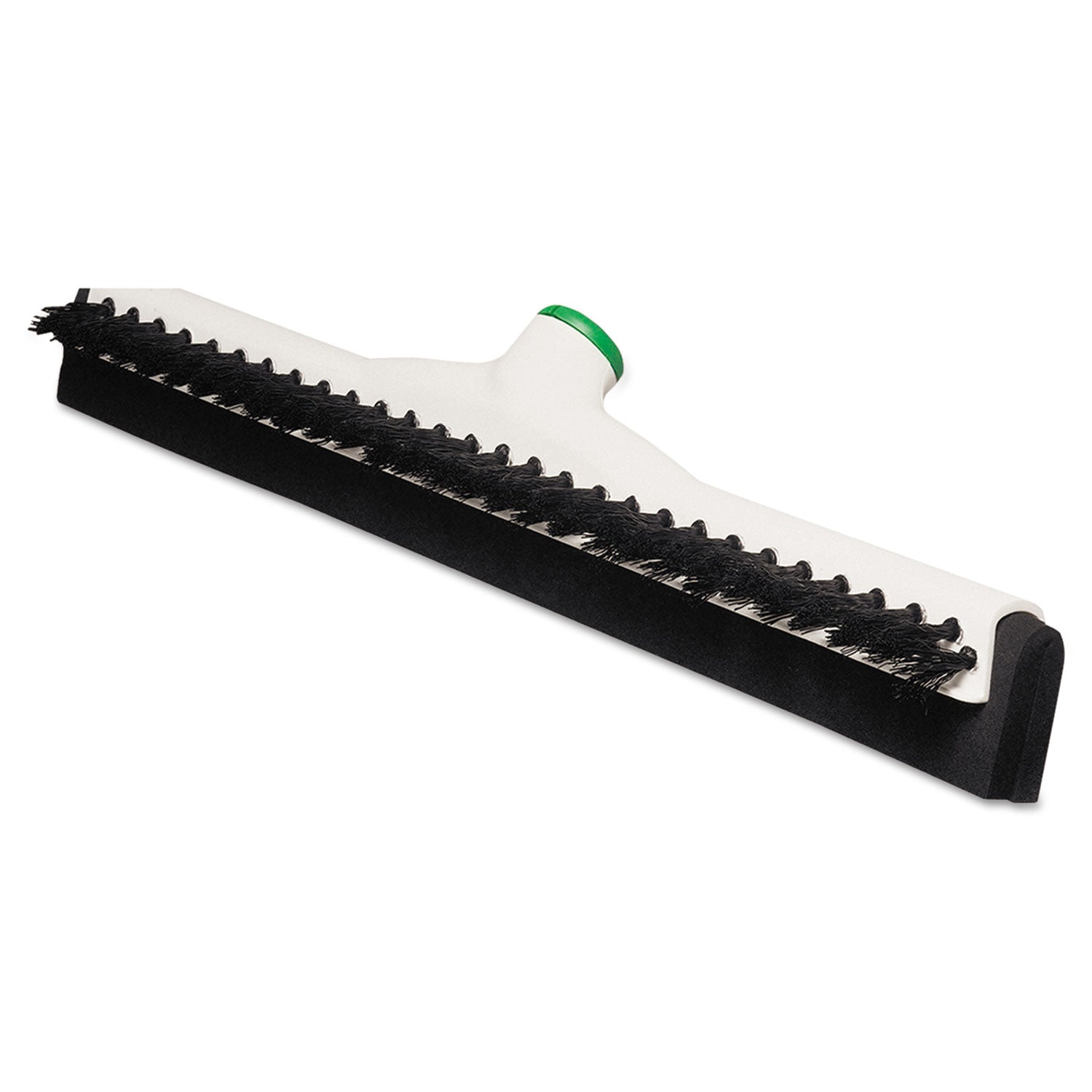 Sanitary Brush with Squeegee, Black Polypropylene Bristles, 18" Brush, Moss Plastic Handle - 