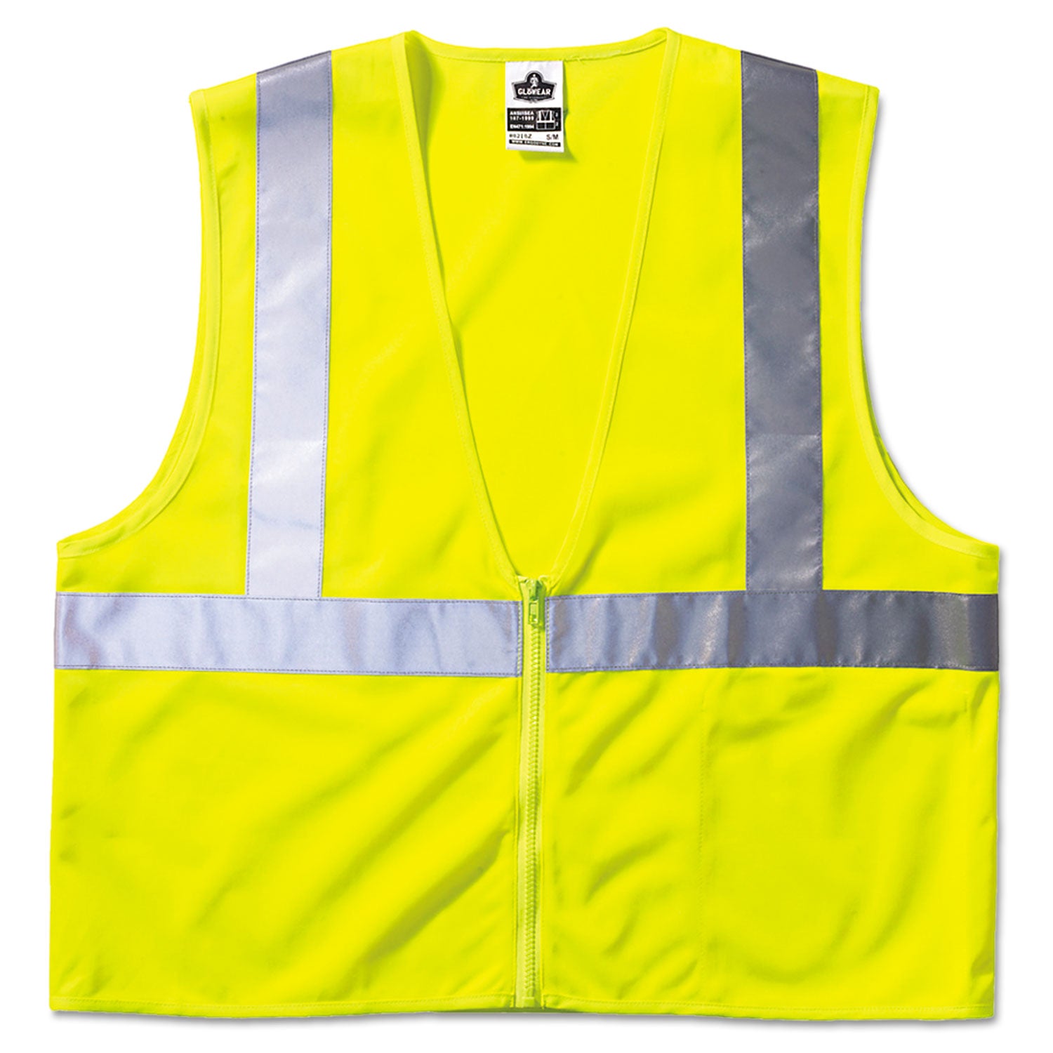 GloWear 8210Z Class 2 Economy Vest, Polyester Mesh, Large to X-Large, Lime