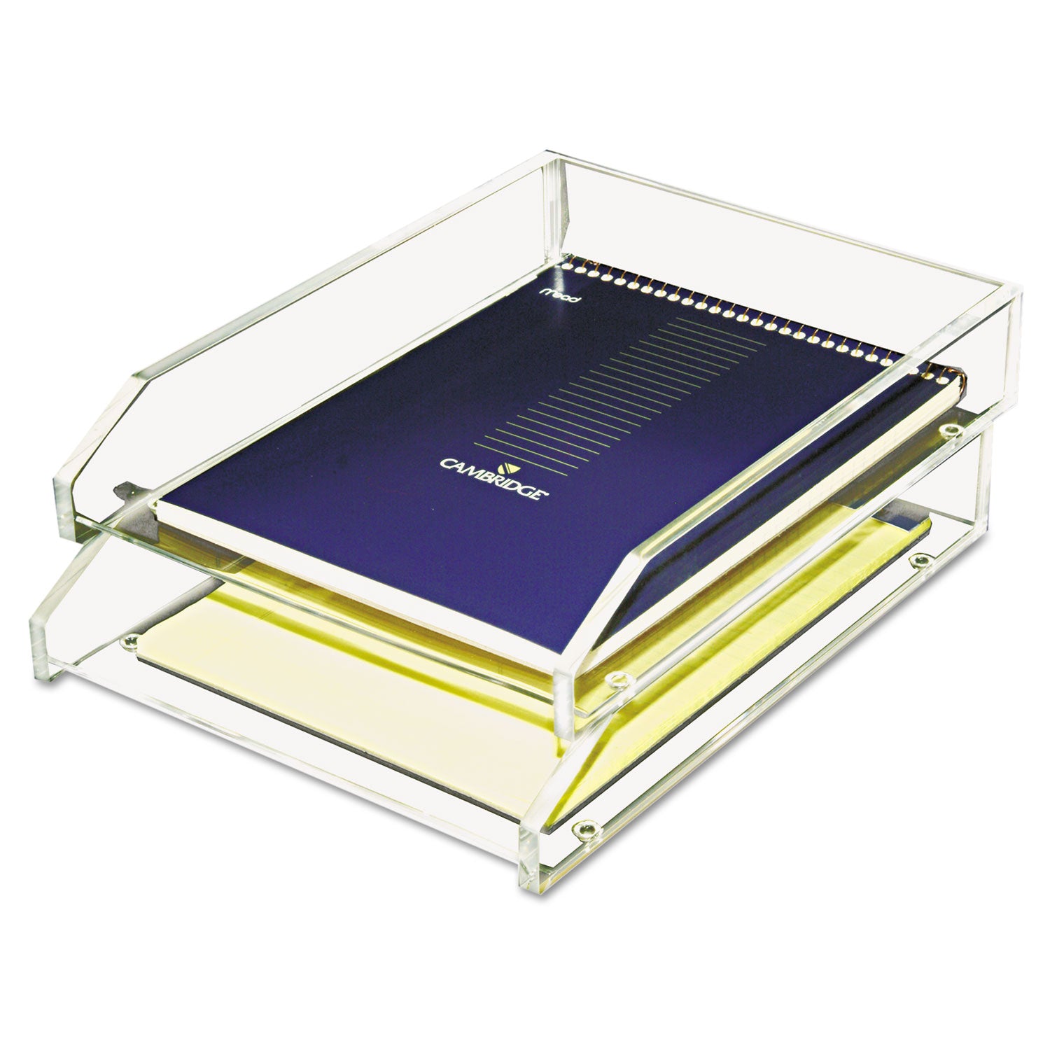 Clear Acrylic Letter Tray, 2 Sections, Letter Size Files, 10.5" x 13.75" x 2.5", Clear, 2/Pack - 