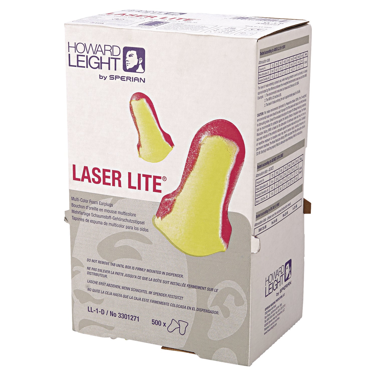 LL-1 D Laser Lite Single-Use Earplugs, Cordless, 32NRR, MA/YW, LS500, 500 Pairs