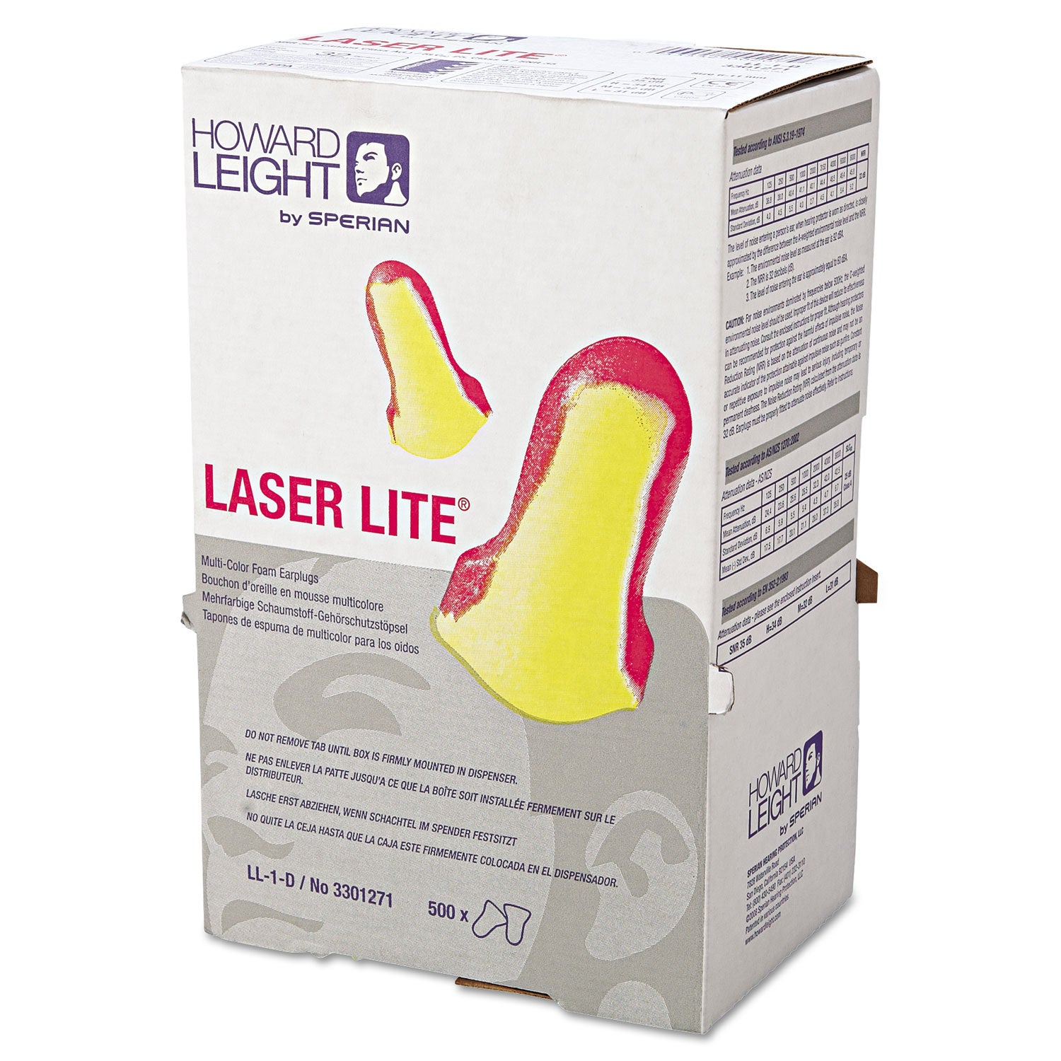 LL-1 D Laser Lite Single-Use Earplugs, Cordless, 32NRR, MA/YW, LS500, 500 Pairs - 