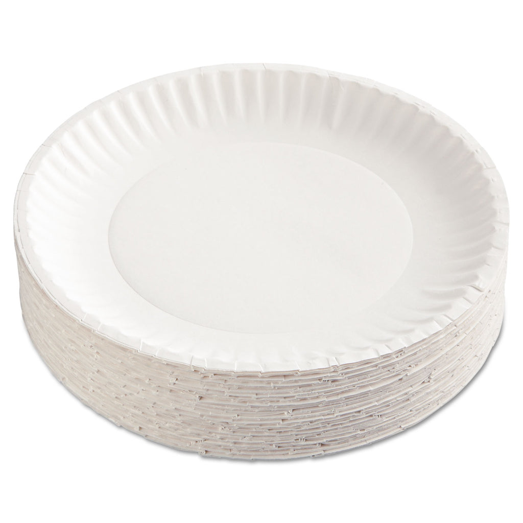 White Paper Plates, 9" dia, 100/Pack