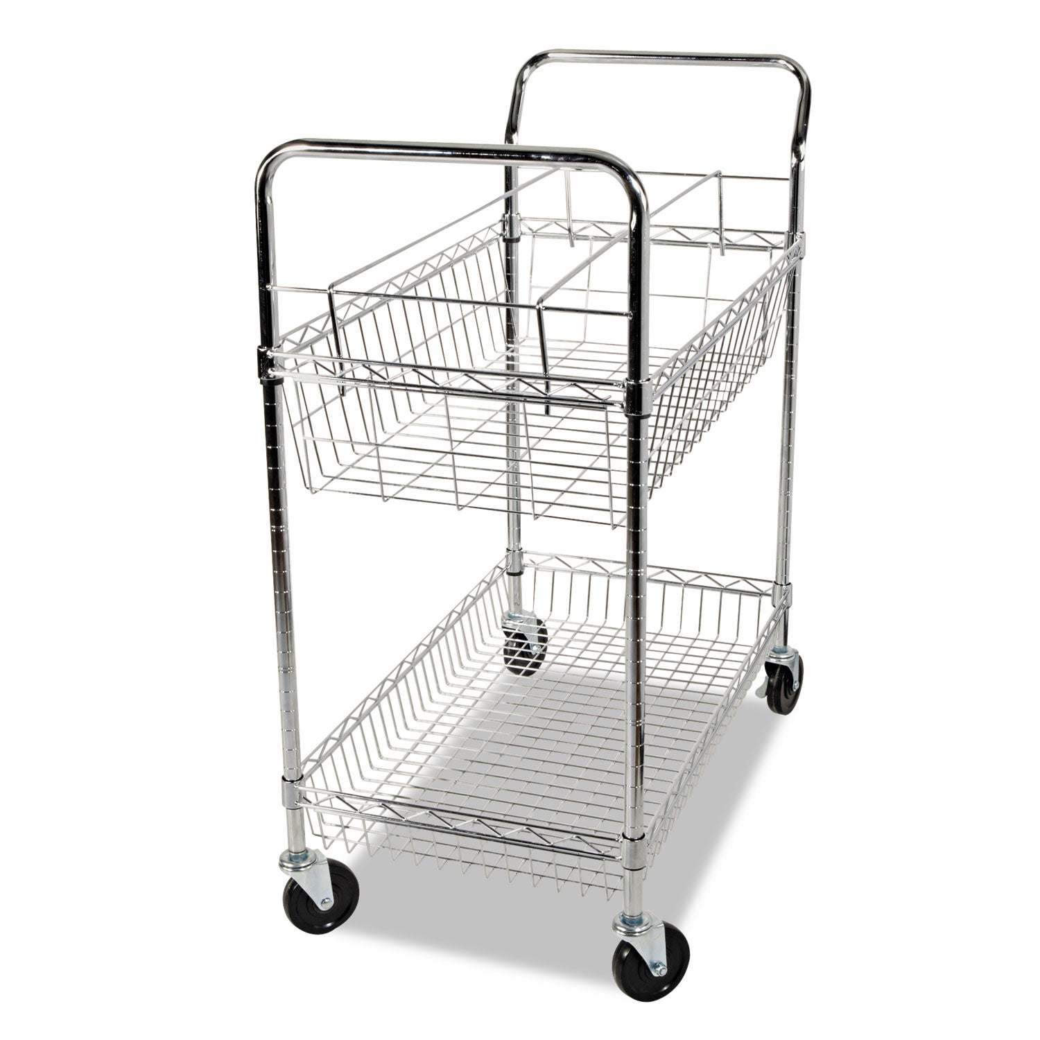 Carry-all Mail Cart, Metal, 1 Shelf, 1 Bin, 34.88" x 18" x 39.5", Silver - 