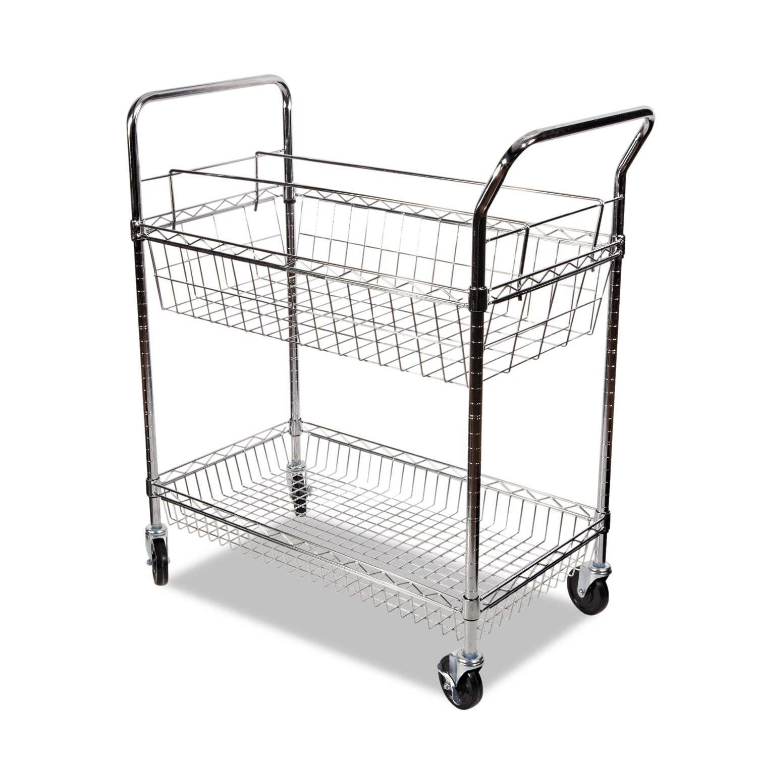 Carry-all Mail Cart, Metal, 1 Shelf, 1 Bin, 34.88" x 18" x 39.5", Silver - 