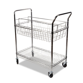 Carry-all Mail Cart, Metal, 1 Shelf, 1 Bin, 34.88" x 18" x 39.5", Silver - 