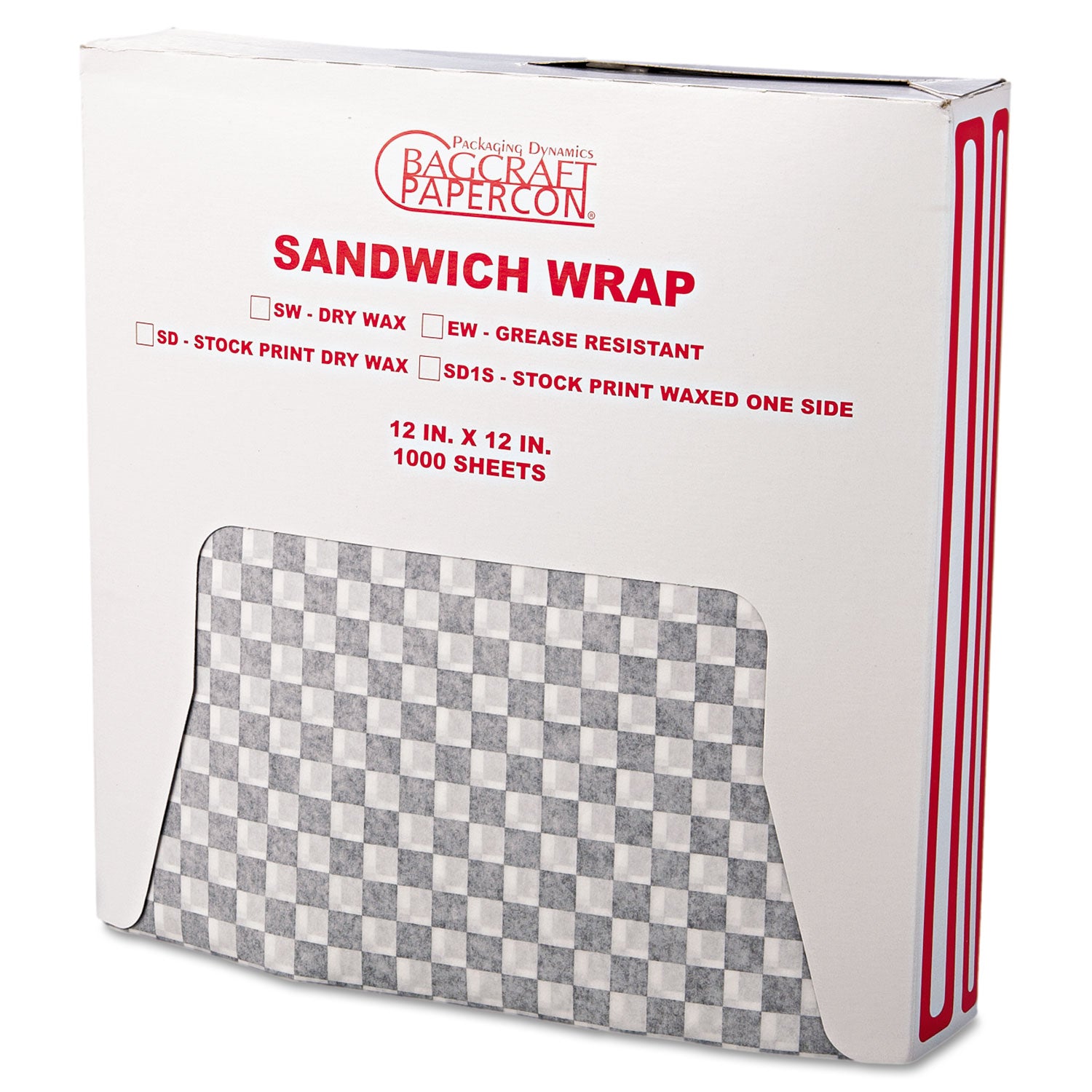 Grease-Resistant Paper Wraps and Liners, 12 x 12, Black Check, 1,000/Box, 5 Boxes/Carton - 