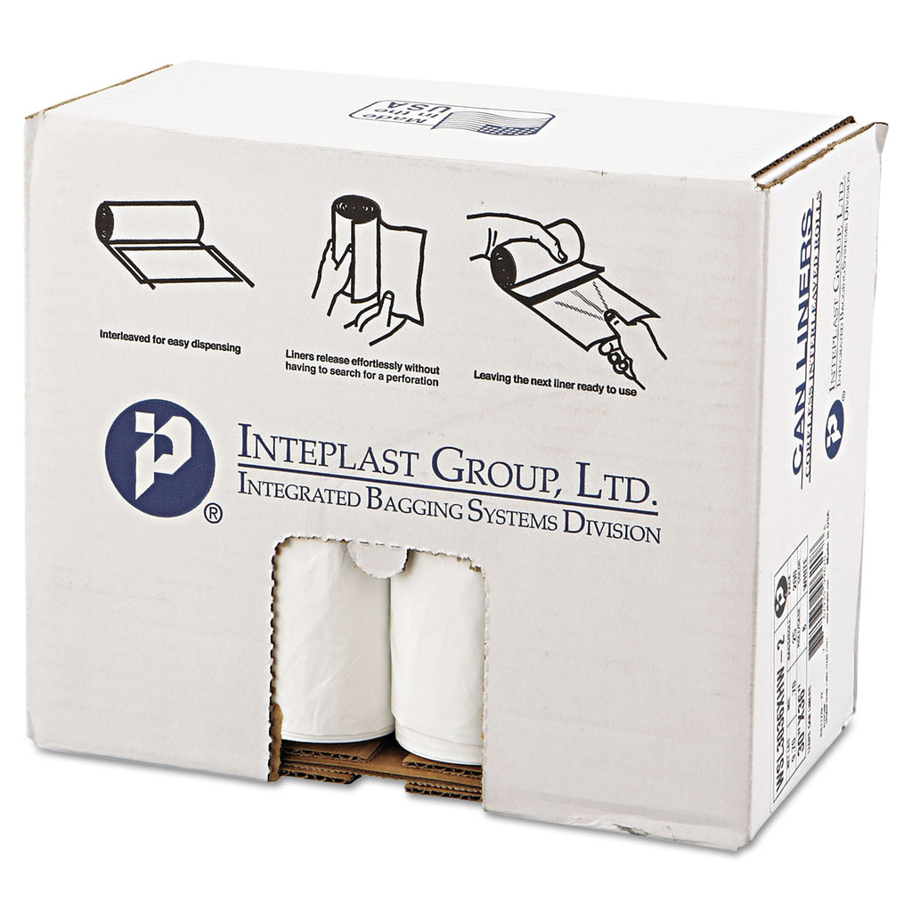 Low-Density Commercial Can Liners, Coreless Interleaved Roll, 30 gal, 0.7 mil, 30" x 36", White, 25 Bags/Roll, 8 Rolls/Carton