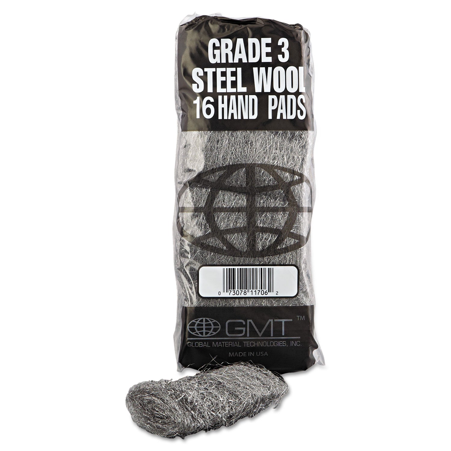 Industrial-Quality Steel Wool Hand Pads, #3 Medium, Steel Gray, 16 Pads/Sleeve, 12 Sleeves/Carton - 