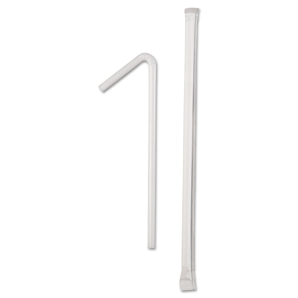 Wrapped Flex Straws, 7.75", Polypropylene, White, 10,000/Carton - 