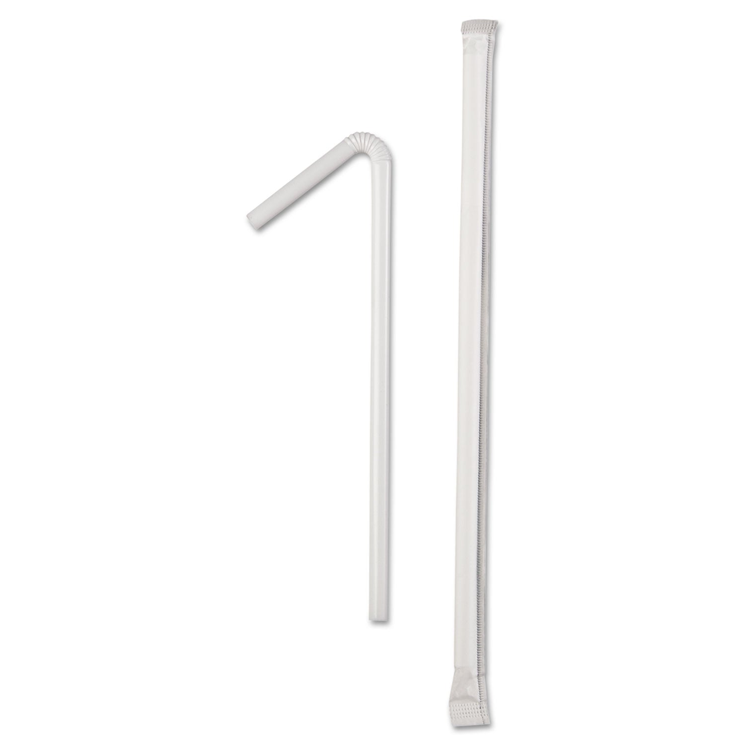 Wrapped Flex Straws, 7.75", Polypropylene, White, 10,000/Carton - 