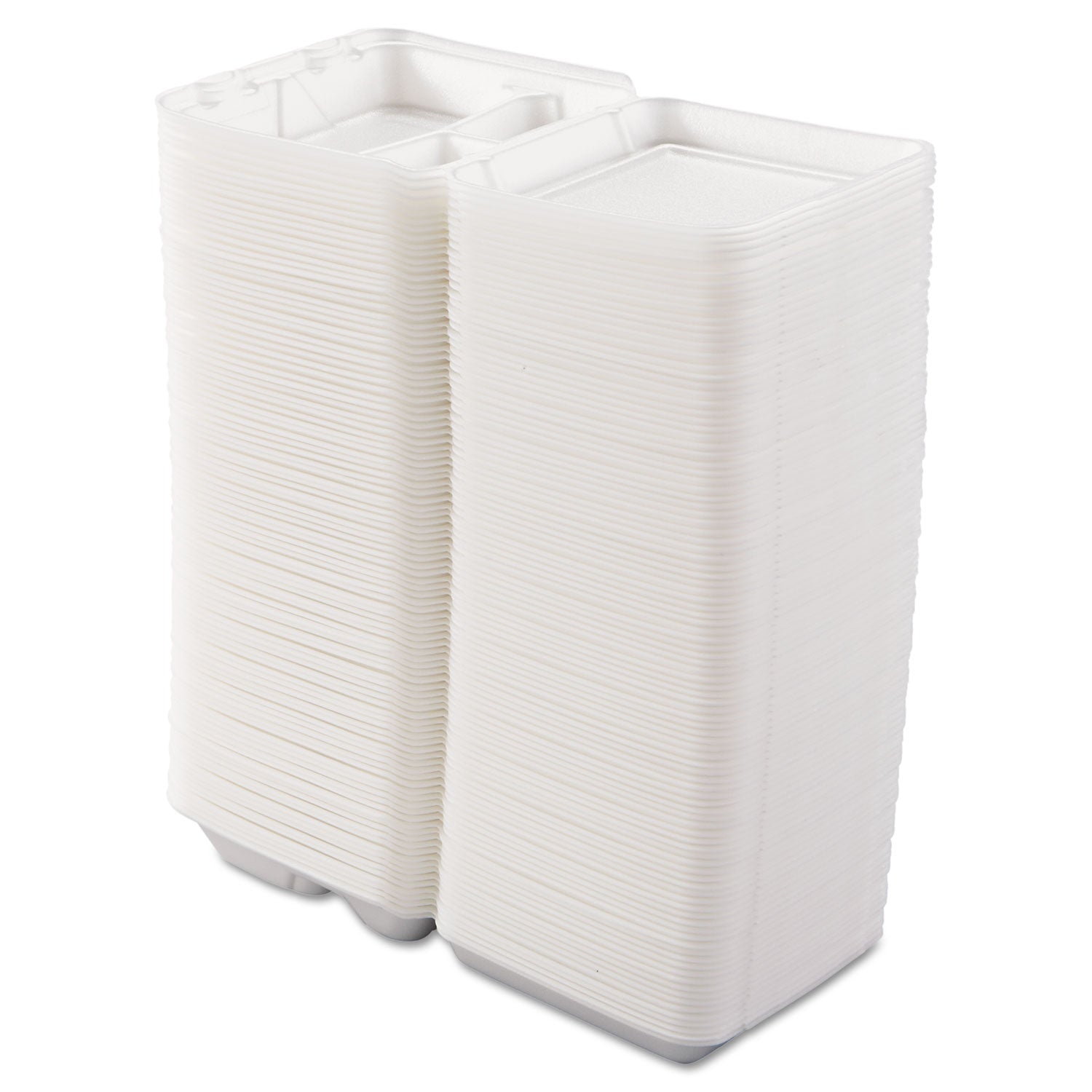 Foam Hinged Lid Containers, 3-Compartment, 7.5 x 8 x 2.3, White, 200/Carton - 