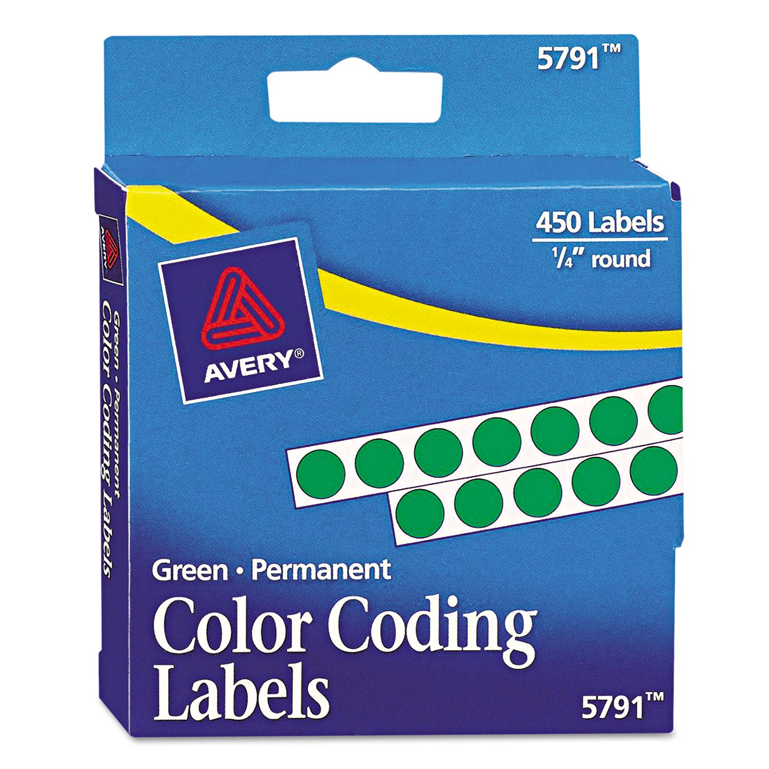 Handwrite-Only Permanent Self-Adhesive Round Color-Coding Labels in Dispensers, 0.25" dia, Green, 450/Roll, (5791) - 