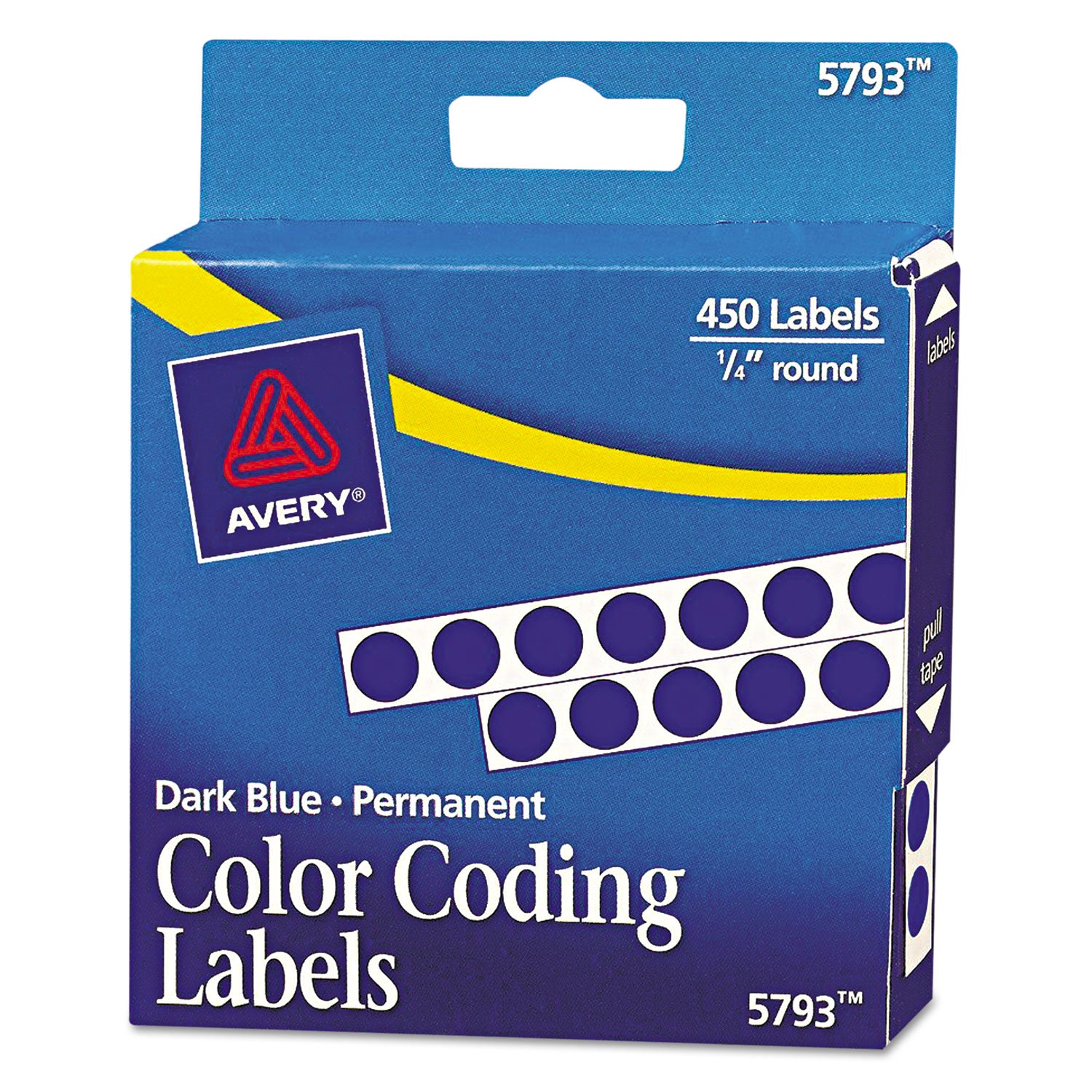 Handwrite-Only Permanent Self-Adhesive Round Color-Coding Labels in Dispensers, 0.25" dia, Dark Blue, 450/Roll, (5793) - 