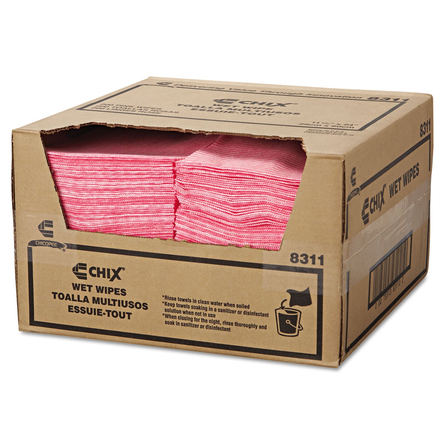 Wet Wipes, 11.5 x 24, White/Pink, 200/Carton - 