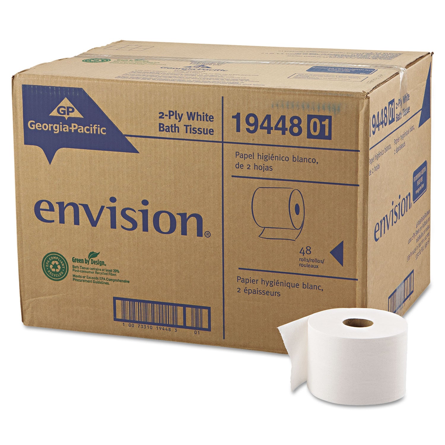 Pacific Blue Basic High-Capacity Bathroom Tissue, Septic Safe, 2-Ply, White, 1,000 Sheets/Roll, 48 Rolls/Carton