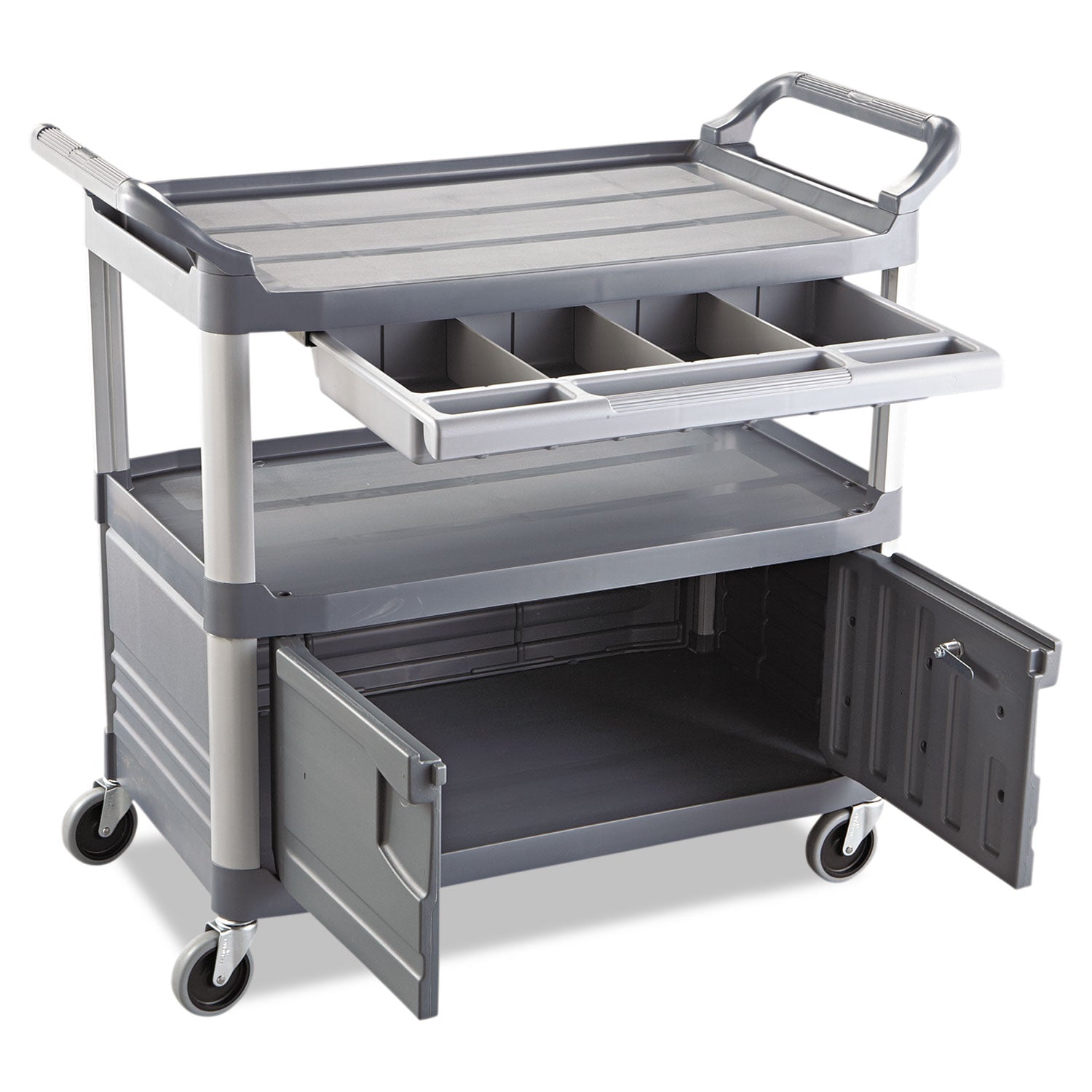 Xtra Instrument Cart with Locking Storage Area, Plastic, 3 Shelves, 300 lb Capacity, 20" x 40.63" x 37.8", Gray - 3