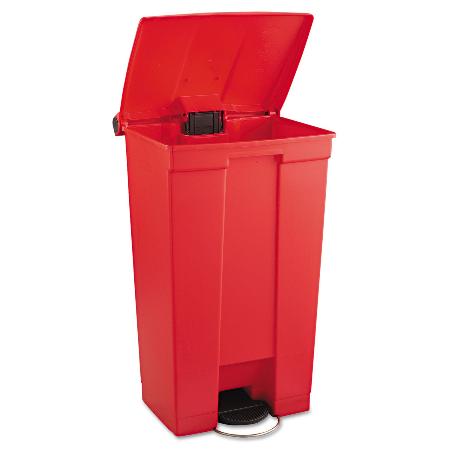 Indoor Utility Step-On Waste Container, Rectangular, Plastic, 23gal, Red - 2