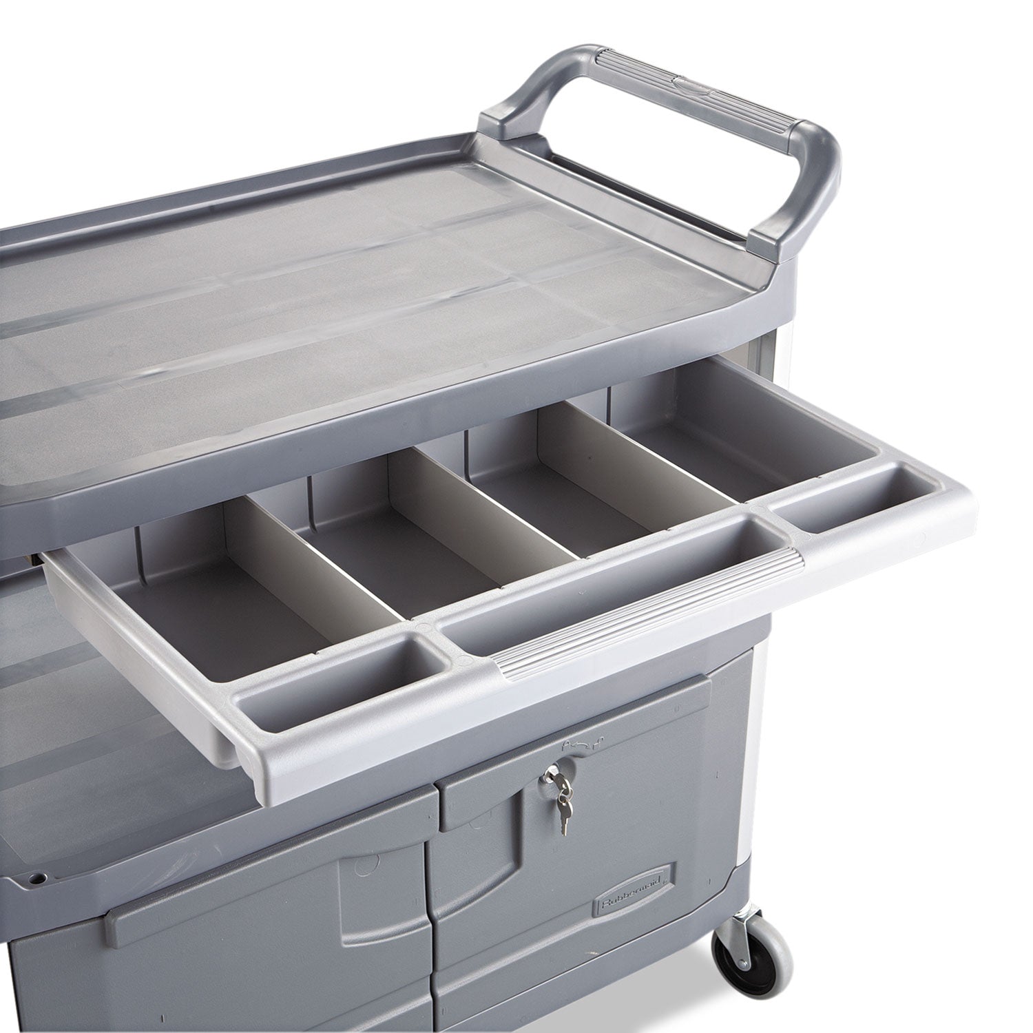 Xtra Instrument Cart with Locking Storage Area, Plastic, 3 Shelves, 300 lb Capacity, 20" x 40.63" x 37.8", Gray - 2