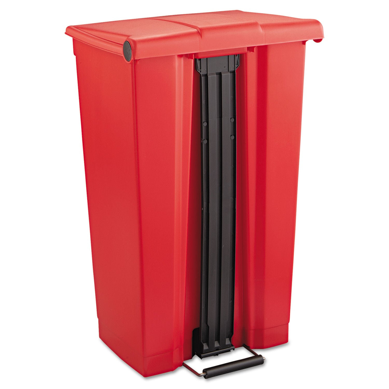 Indoor Utility Step-On Waste Container, Rectangular, Plastic, 23gal, Red