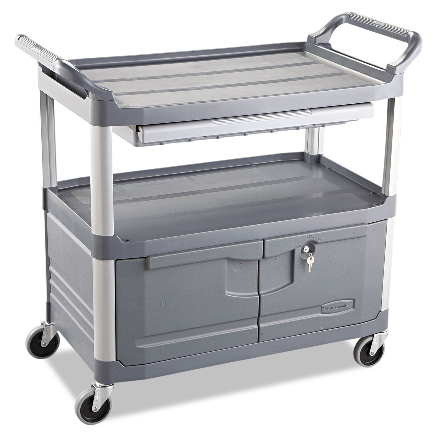 Xtra Instrument Cart with Locking Storage Area, Plastic, 3 Shelves, 300 lb Capacity, 20" x 40.63" x 37.8", Gray - 1