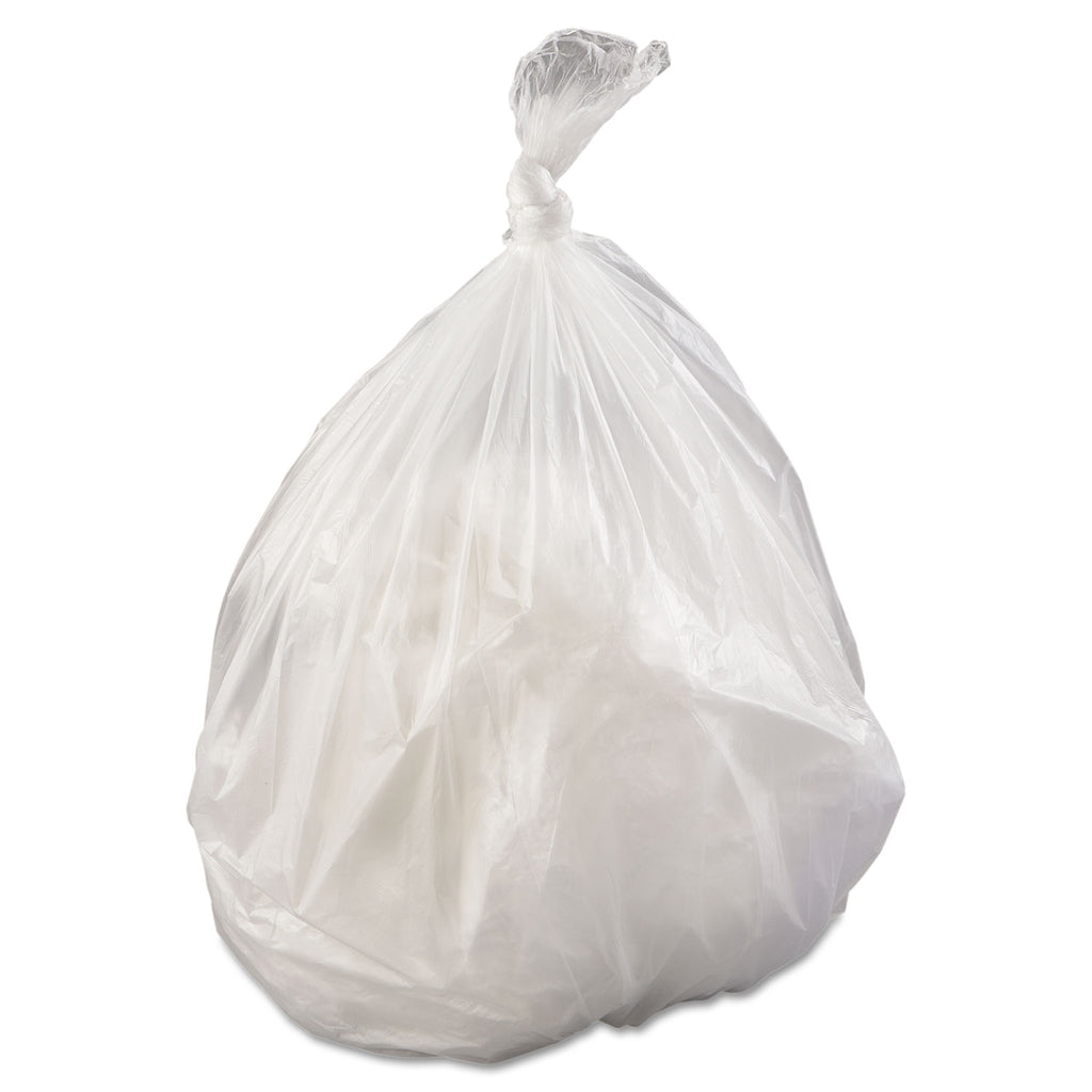High-Density Commercial Can Liners, 45 gal, 17 mic, 40" x 48", Clear, 25 Bags/Roll, 10 Interleaved Rolls/Carton