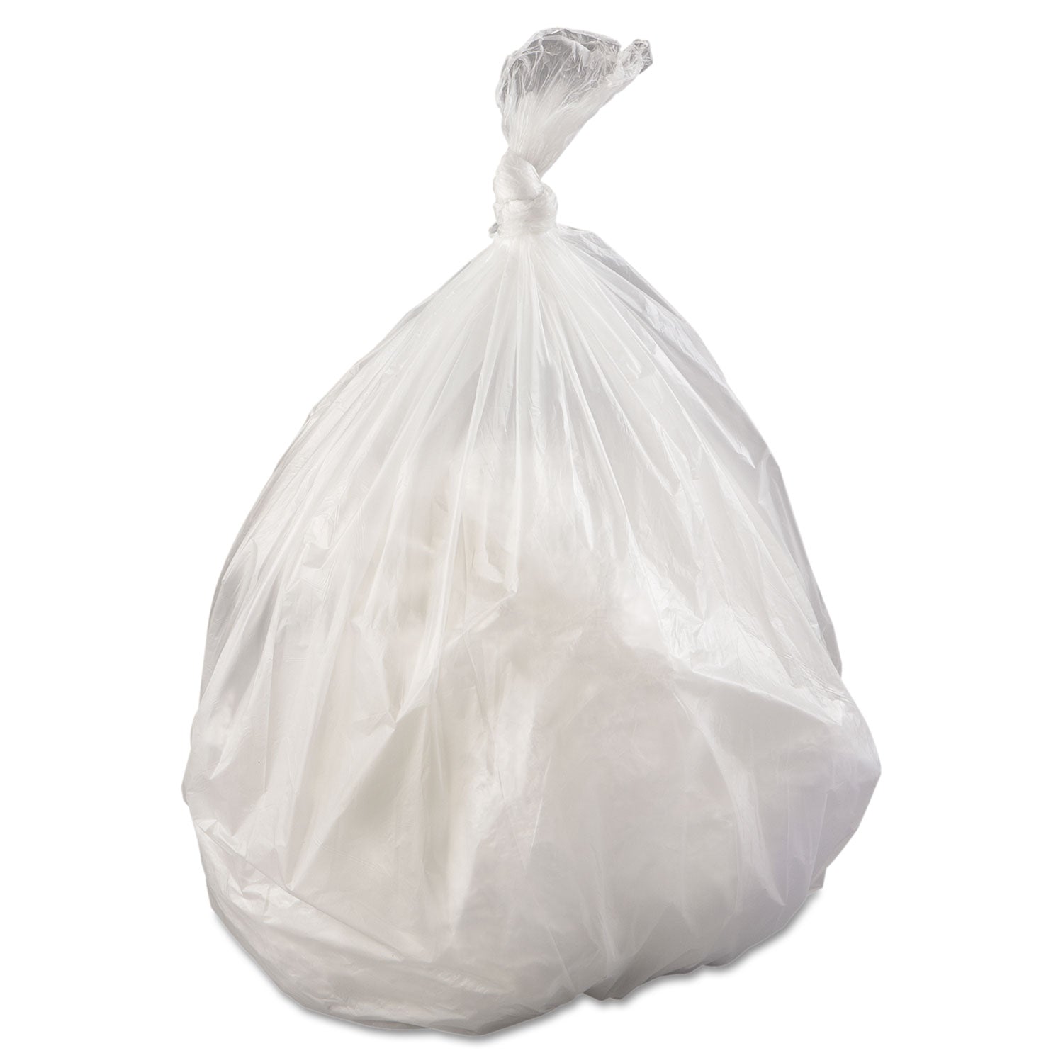 High-Density Commercial Can Liners, 45 gal, 17 mic, 40" x 48", Clear, 25 Bags/Roll, 10 Interleaved Rolls/Carton