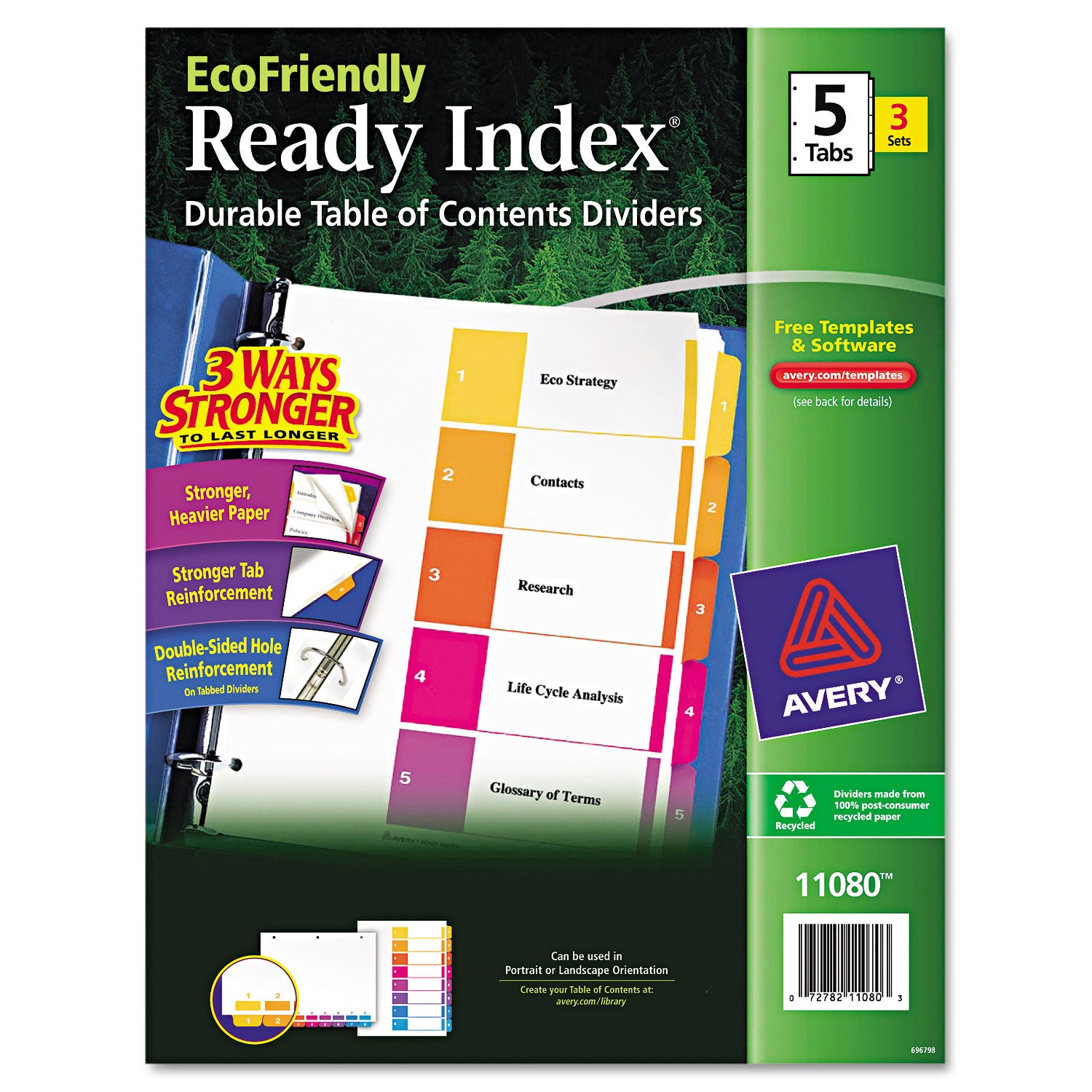 Customizable Table of Contents Ready Index Dividers with Multicolor Tabs, 5-Tab, 1 to 5, 11 x 8.5, White, 3 Sets - 