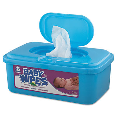 Baby Wipes Tub, Unscented, White, 80/Tub, 12 Tubs/Carton - 