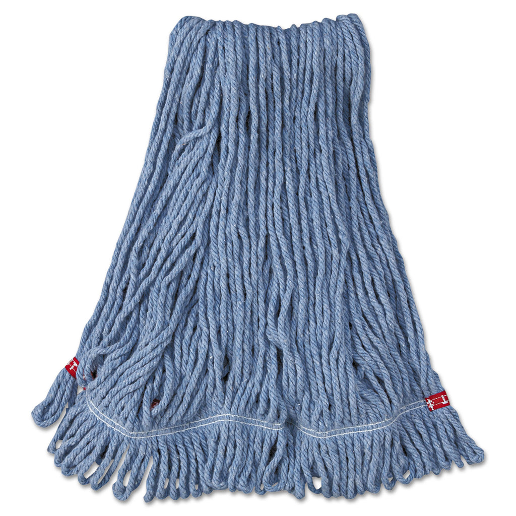 Rubbermaid Commercial 1" Headband Web Foot Wet Mop - Shrinkless, Chemical Resistant, Durable - Cotton, Yarn, Synthetic, PVC - Blue - 6 / Carton