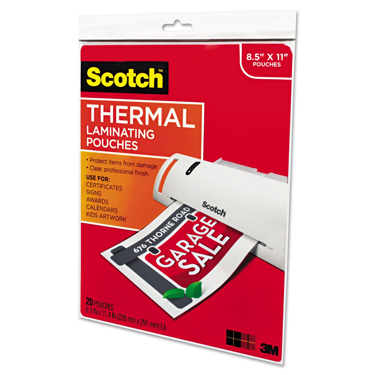 Laminating Pouches, 3 mil, 9" x 11.5", Gloss Clear, 20/Pack - 