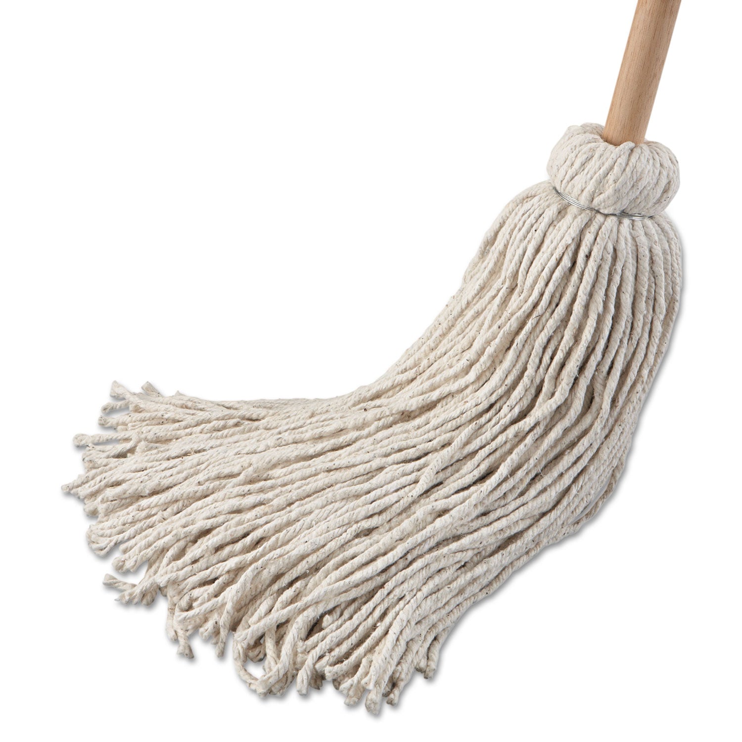 Handle/Deck Mop, #32 White Cotton Head, 54" Natural Wood Handle, 6/Pack - 