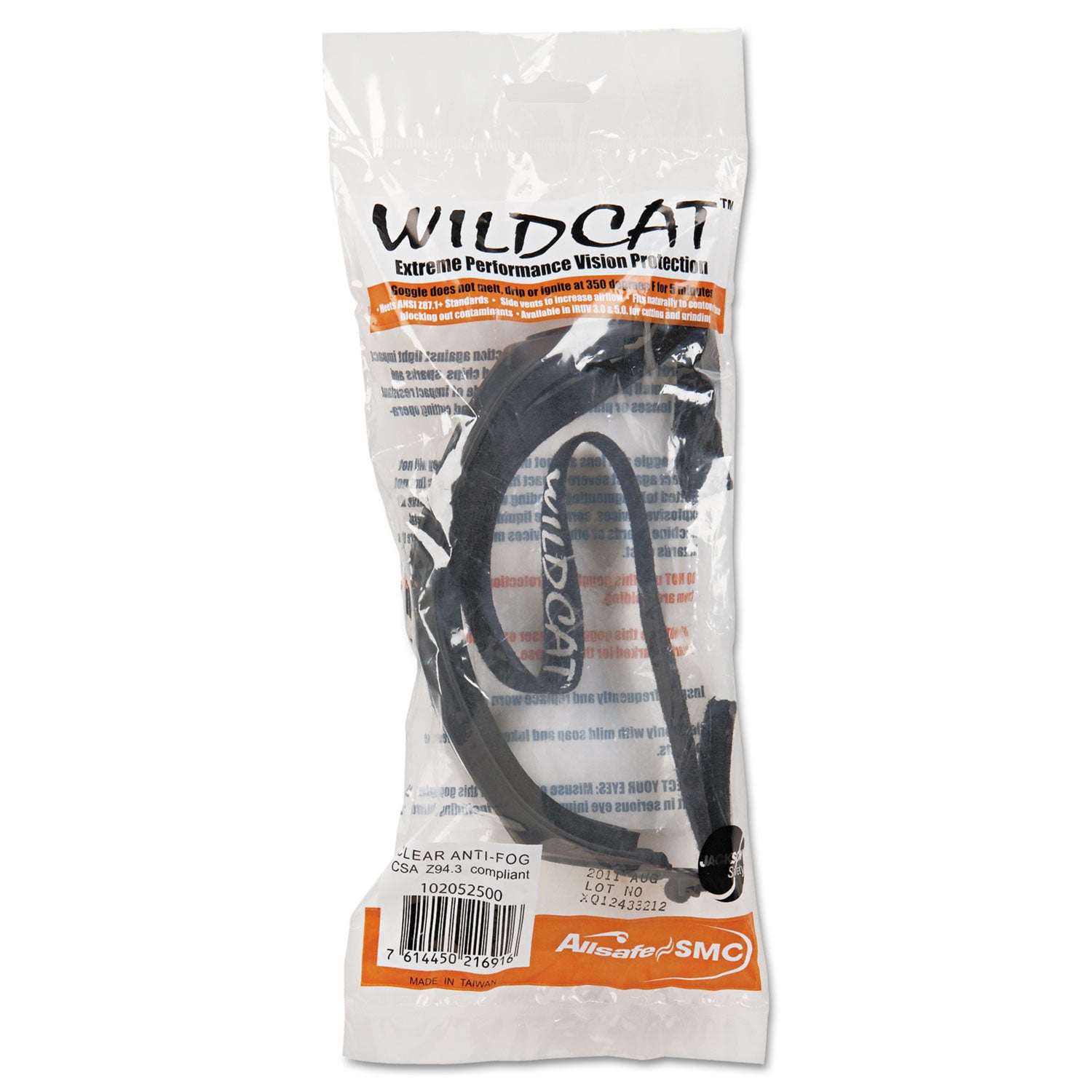 V80 WildCat Safety Goggles, Black Frame, Clear Lens
