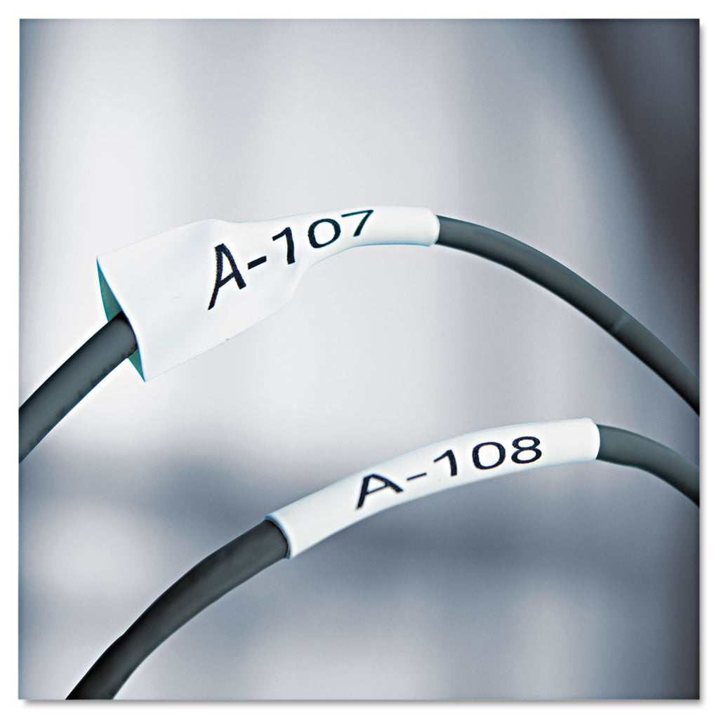 Rhino Heat Shrink Tubes Industrial Label Tape, 0.25" x 5 ft, White/Black Print