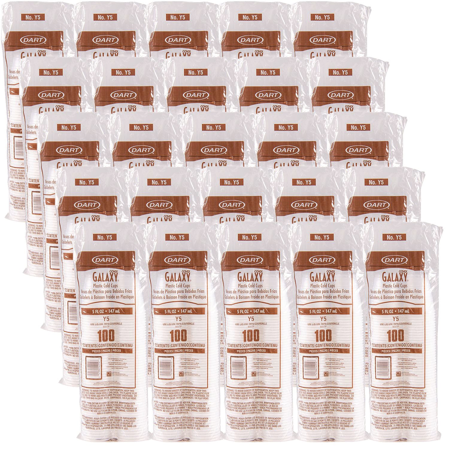 High-Impact Polystyrene Cold Cups, 5 oz, Translucent, 100 Cups/Sleeve, 25 Sleeves/Carton