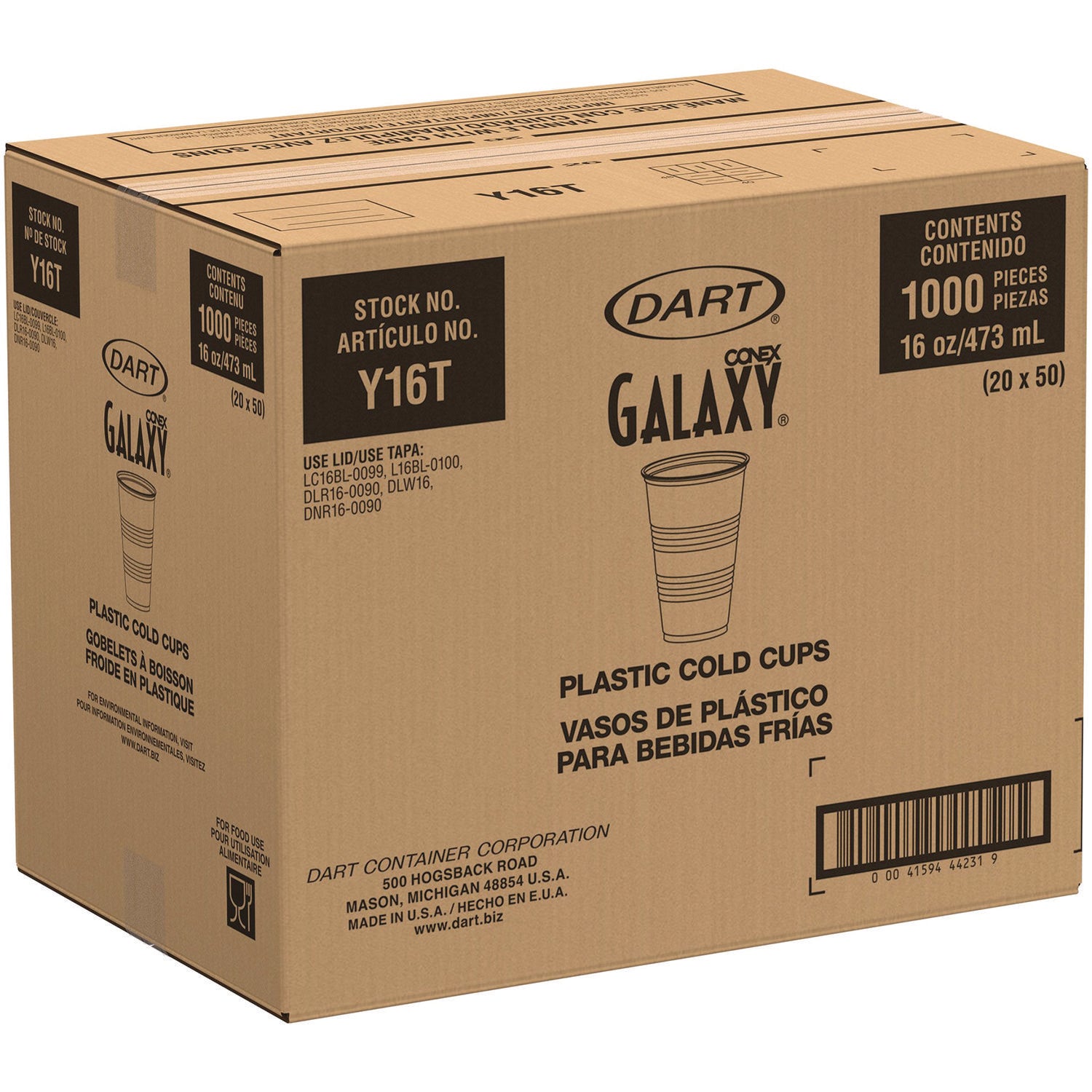 High-Impact Polystyrene Cold Cups, 16 oz, Translucent, 50 Cups/Sleeve, 20 Sleeves/Carton