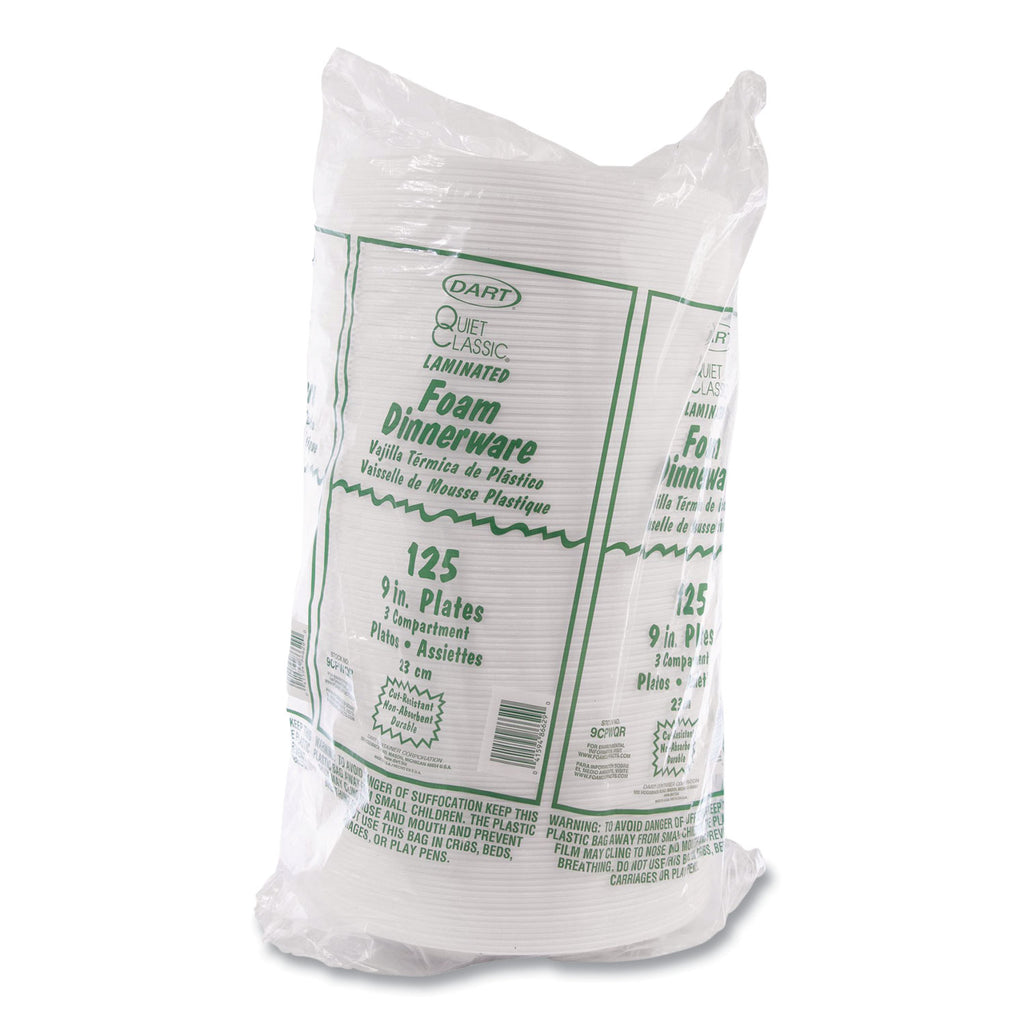 Concorde Foam Plate, 3-Compartment, 9" dia, White, 125/Pack, 4 Packs/Carton