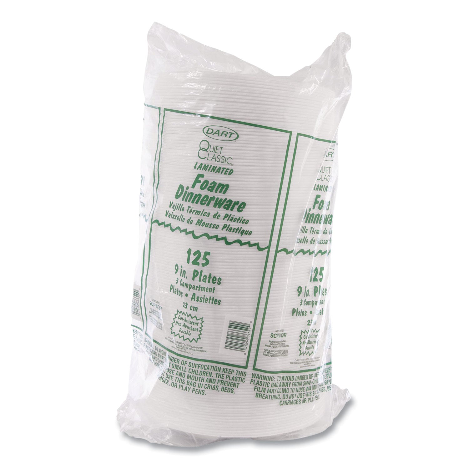 Concorde Foam Plate, 3-Compartment, 9" dia, White, 125/Pack, 4 Packs/Carton