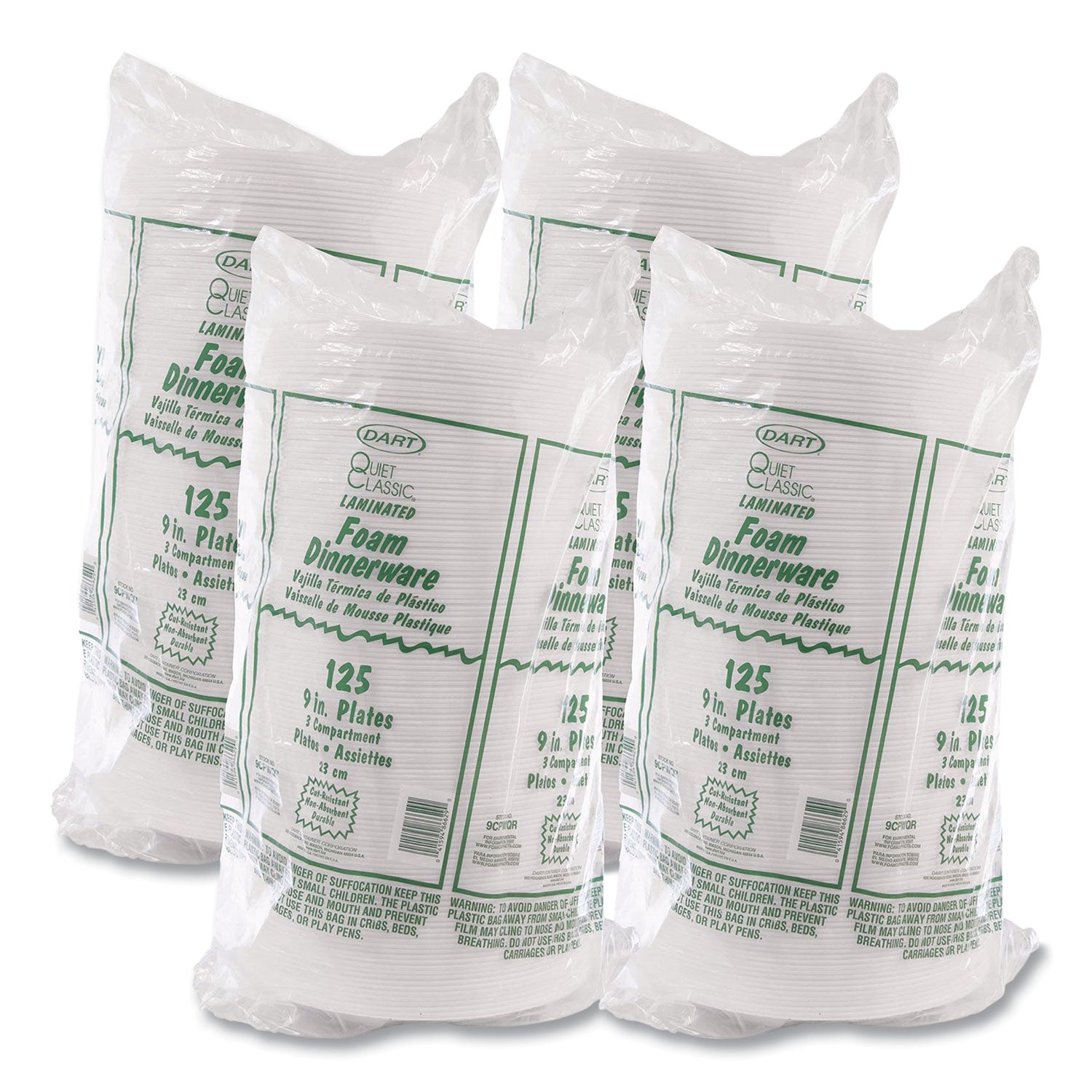 Concorde Foam Plate, 3-Compartment, 9" dia, White, 125/Pack, 4 Packs/Carton