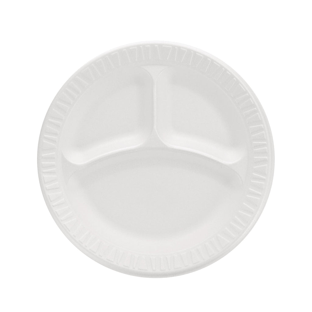 Concorde Foam Plate, 3-Compartment, 9" dia, White, 125/Pack, 4 Packs/Carton